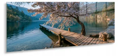 Productafbeelding van STYLER Glaswanddecoratie, 50x125 cm, Lente, Pier, Landschap, Natuurmotief, Wanddecoratie, Geschikt voor woonkamer, slaapkamer, hal, modern design