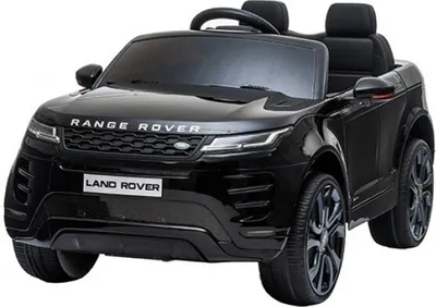 A black Range Rover Evoque toy car is shown from the front.