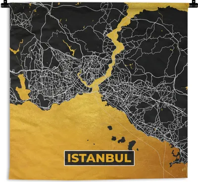 Produktbild von MuchoWow® Wandteppich Wandbehang Istanbul - Gold - Stadtplan - Karte 150x150 cm Tapisserie Dekoration Wandtuch - Wohnaccessoires - Modernes