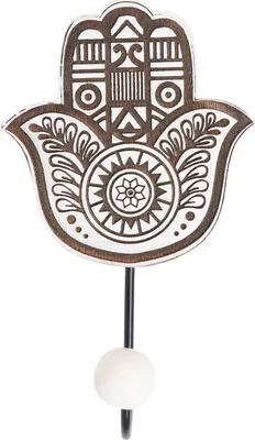 Produktbild von Orientalischer Wandhaken Hares -3- | handgefertigter Kleiderhaken aus Mangoholz | Garderobenhaken mit Schnitzereien | Shabby Weiß Schwarz | Boho Wanddeko