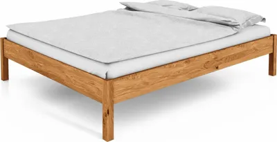 Produktbild von Bett Bento 1 Sonderlänge 140x220 Wildeiche massiv ohne Kopfteil mit Holzbeinen