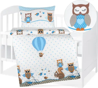 Zdjęcie produktu dla Bawełniana pościel dziecięca  – 90 x 135 cm, 45 x 60 –  niebieska