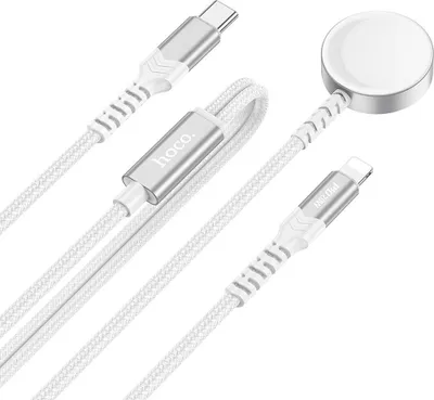 Zdjęcie produktu dla Ładowarka indukcyjna HOCO 2 w 1 typu C odpowiednia dla Apple Watch + kabel ładujący Lightning PD QC 3A CW54 1,2 m biały