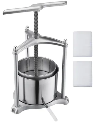 Image de SucceBuy : Presse à fruits manuelle, 6 litres, en acier inoxydable (cuve intérieure), pour fruits et vin, idéale pour les pommes, les raisins, les oranges et les légumes. Presse à jus avec 2 sacs filtrants et une poignée en forme de T