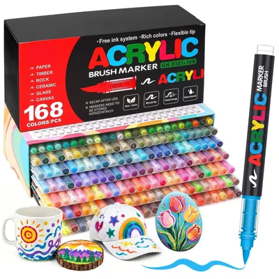 Produktbild von Acrylfarbstifte-Set mit 168 Stiften – Wasserfeste Marker für verschiedene Oberflächen
