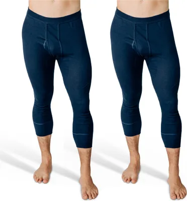 Produktbild von SES 3/4 Lange Unterhosen Herren Feinripp 2er Pack 4XL mit Eingriff & Weichbund aus Baumwolle/Bequeme Unterhosen Männer lang/Marine Herren Unterhosen langes Bein