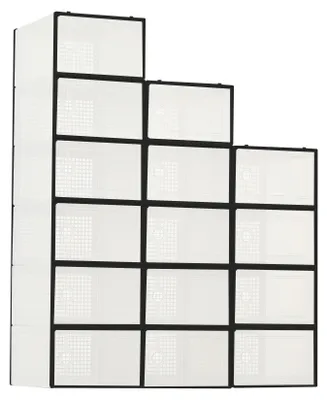 Image de Boîtes de rangement pour chaussures avec couvercle - Boîtes à chaussures empilables - Plastique - Portes plates - Lot de 15 - Noir