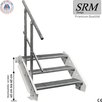 Obrázek produktu pro 3 stupně ocelové schodiště bílé Šířka 80 cm Výška schodiště 40 - 60 cm 1x zábradlí