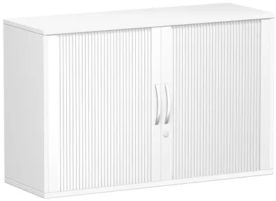 Produktbild von Geramöbel Anstell-Querrollladenschrank Oberboden 25 mm, mit Stellfüßen, abschließbar, 1200x425x720, Silber/Weiß, S-312110-SW