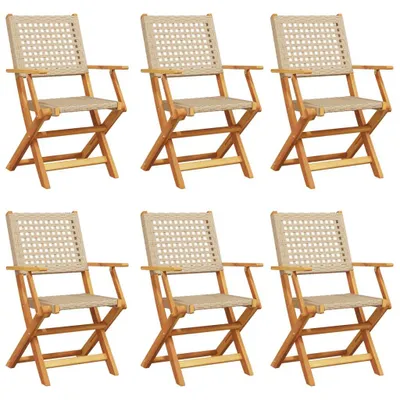 Produktbild von Gartenstühle 6 Stk. Klappbar Beige Poly Rattan & Massivholz