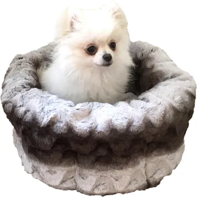 Runde Plüsch-Hundematte 40 cm, Grau & Creme