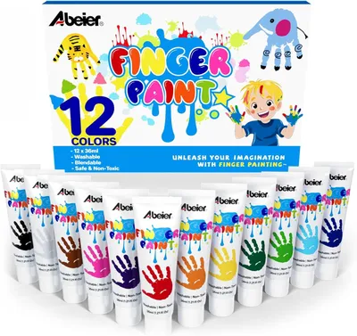 Obrázek produktu pro Omyvatelné barvy na prsty pro děti, netoxické barvy na prsty pro batolata, výtvarné potřeby, dárek pro malování dětských ruček, 12 barev