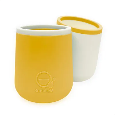 Immagine prodotto di Set di tazze in silicone per bambini Smikkels giallo - tazza sostenibile per bambini