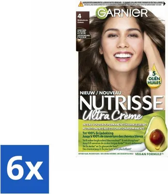 Imagen del producto de Garnier – Nutrisse Ultra Cream 4 – Tinte para el cabello – Castaño medio – Cuidado intensivo – Coloración permanente – Pack ahorro – 6 unidades