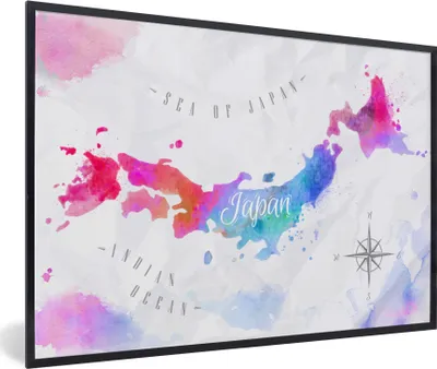 Produktbild von MuchoWow® MuchoWow® Gerahmtes Poster Weltkarte - Farben - Japan 90x60 cm - Poster mit zchwarzem Bilderrahmen - Fotorahmen - Foto-Plakat