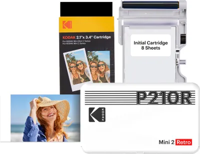 Produktbild von Kodak P210RWBW – Retro Smartphone Fotodrucker in Weiß mit 4PASS™ Laminierung
