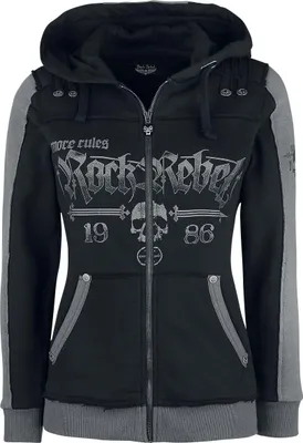 Produktbild von Rock Rebel by EMP Damen schwarze Kapuzenjacke mit Skull-Prints L