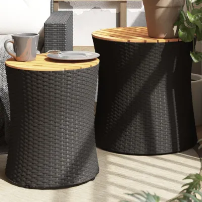 Produktbild von ZMH Garten-Beistelltische 2 Stk. mit Holzplatte Schwarz Poly Rattan
