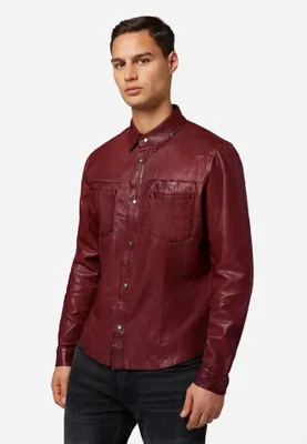 Produktbild von Lederhemd Reverse Shirt Roberto 2in1 Lammnappa – bordeaux / XL