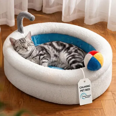 Immagine prodotto di Cuccia per gatti, cuccia per cani, forma a ciambella, 58x40x18 cm, peluche, cuscino lavabile
