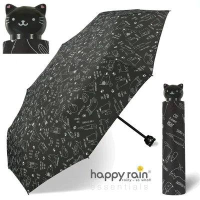 Produktbild von happy rain Regenschirm Taschenschirm Schirm Sprüche Katze Cat Katzengriff