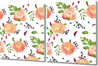 Produktbild von Glas Schneidebrett Herdabdeckplatten Schneideplatten - 2x 40x52 cm - Rosen und Beeren