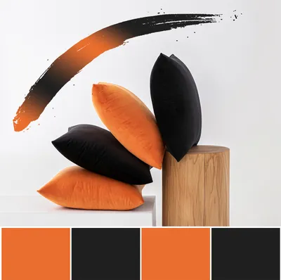 Zdjęcie produktu dla zestaw 4 poszewek na poduszki 45x45cm aksamitna poszewka na zamek błyskawiczny dekoracyjna poszewka na sofę salon balkon Boże Narodzenie Halloween, pomarańczowo-czarna