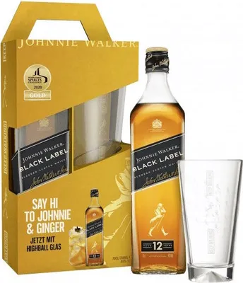 Produktbild von Johnnie Walker Black Label Scotch Whisky, Geschenkverpackung mit Highball Glas, Flasche, Alkohol, 40%, 700 ml, 768305