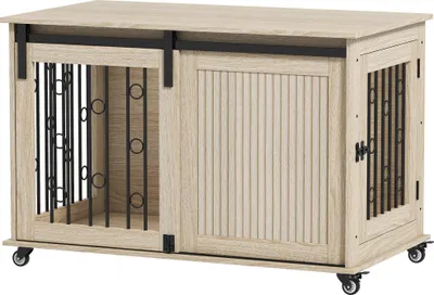 Produktbild von Hundebox auf Rollen, Schiebetür, 100 x 56 x 65 cm, Holz, Stahl