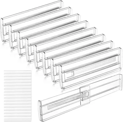 Produktbild von PolkaHome® Ladeverdelers Set 8 Stück Verstellbar 28,5-50 cm Transparent Kunststoff Schubladen Organizer für Küche Schlafzimmer Bad