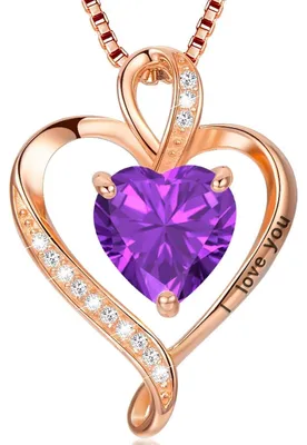 Produktbild von Herz Kette Damen Silber 925 mit "I love you" Gravur und Geburtsstein, Roségold-Finish