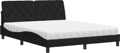 Image de Lit avec matelas Noir 160x200 cm Tissu