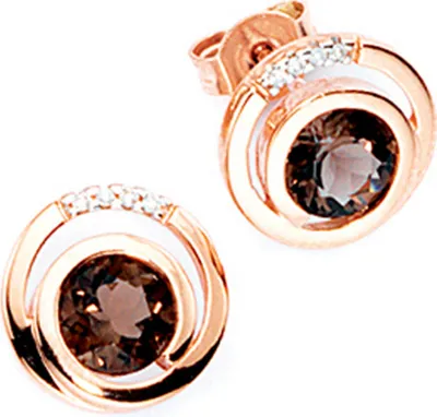 Produktbild von JOBO Ohrstecker 585 Gold Rotgold 8 Diamanten Brillanten 2 Rauchquarze Ohrringe