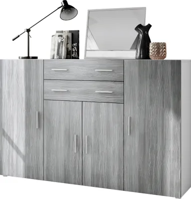Produktbild von Vladon Highboard Aron Anrichte mit 2 Schubladen und 4 Türen mit insgesamt 8 Fächer dahinter, Weiß matt/Avola-Anthrazit (166,5 x 106,5 x 35 cm)