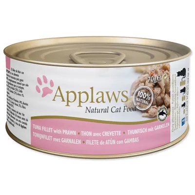 Produktbild von Applaws Katzen Nassfutter in der Dose mit Thunfischfilets & Garnelen 70 g