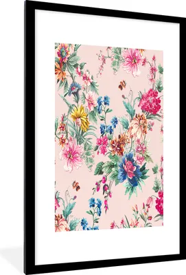 Produktbild von MuchoWow® MuchoWow® Gerahmtes Poster Blumen - Pastell - Vintage 60x90 cm - Poster mit zchwarzem Bilderrahmen - Dekoration - Wandposter Wohnzimmer - Hochwertig