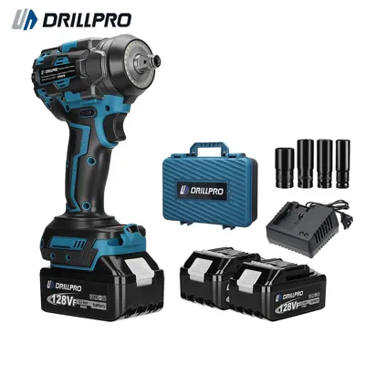 Produktbild von Drillpro Akku-Schlagschrauber 450 Nm, bürstenlos, 2 × 3,0 Ah Akku, LED-Arbeitslicht, EU-Ladegerät, 17/19/21/22 mm Stecknüsse