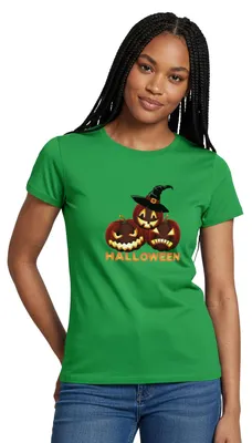 Produktbild von Spreadshirt Halloween Kürbisse Mit Hexenhut Gruselig Lustig Frauen T-Shirt, S, Kelly Green