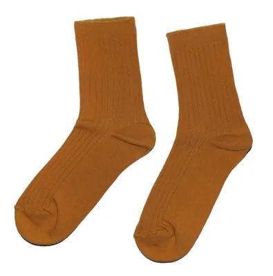 Productafbeelding van Damen basic sokken van katoen, casual ribbels, mosterdkleurig, maat 39-42