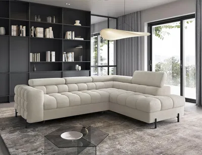Produktbild von Ecksofa, Polsterecke, Eckcouch Wohnlandschaft Sofa mit Ottomane Eckgarnitur - Ecksofa Ferrucio R - Creme (Royal 18)