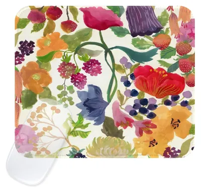Produktbild von Retro Quadratisches Mauspad mit Blumenmotiv, Genähte Kante, Klein und Wasserdicht, Rutschfester Gummi für Büro und Zuhause, Bunte Früchte