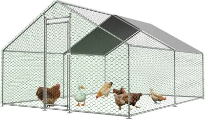 Produktbild von Hühnerstall 3x4x2m Hühnerhaus Kleintierstall Freilaufgehege Kleintiergehege Voliere Freigehege Hühnerkäfig Geflügelstall Verzinkter Stahlrahmen mit Dach