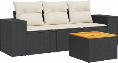 Obrázok produktu pre vidaXL 4-dielna záhradná sedacia súprava s vankúšmi Black Poly Rattan