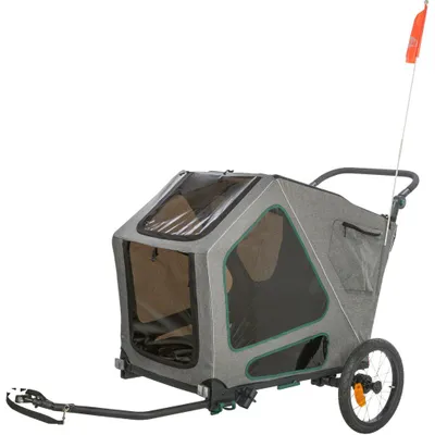 Produktbild von TRIXIE Fahrradanhänger für große Hunde, mit Federung - grau/salbei - 55,5 × 77 × 105/147 cm