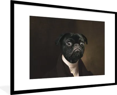 Produktbild von MuchoWow® Gerahmtes Poster Malerei - Hund - Alte Meister 90x60 cm - Poster mit Schwarzem Bilderrahmen Wandposter Rahmen Foto Bilder - Wanddekoration - Fotos