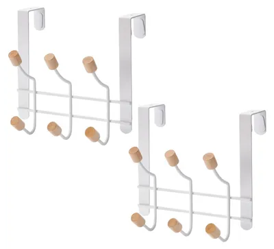 Imagen del producto de Omgoods - Juego de 2 ganchos para puerta, ideales para colgar abrigos, con 6 ganchos, no requiere taladrar
