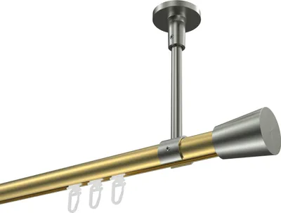 Produktbild von Interdeco Innenlaufstange / Gardinenstange mit Innenlauf Messing-Optik / Edelstahl-Optik, Typ Sonette Sitra (Konus) Deckenmontage, 20 mm Ø 1-läufig, 440 cm