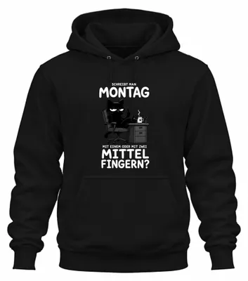 Immagine prodotto di Maglietta con cappuccio, colore nero, taglia 3XL, con la scritta "Lunedì" e un'espressione sarcastica