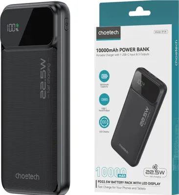 Image de Choetech Powerbank B728 10000Mah 22.5W Pd Usb-A / Usb-C - Noir