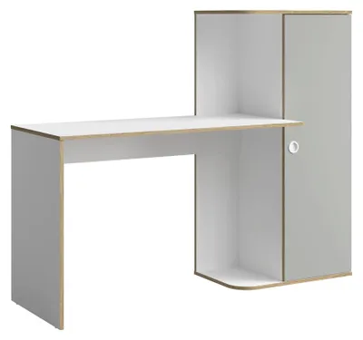 Produktbild von Schreibtisch Pinio Kinderschreibtisch 160x53x128cm 1-türig weiß lichtgrau Trüffeleiche
